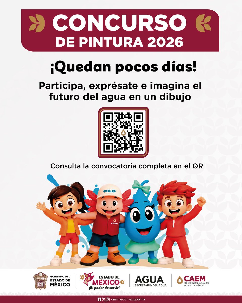 CAEM_EDOMEX's tweet photo. 🕢🎨 ¡Quedan pocos días!

La #CAEM invita a todas las alumnas y alumnos de educación preescolar, primaria, secundaria y educación especial a participar en el Concurso de Pintura 2026.

💻 Consulta la convocatoria completa: https://t.co/FI6Oyb7V04 https://t.co/YH9njI6rSo