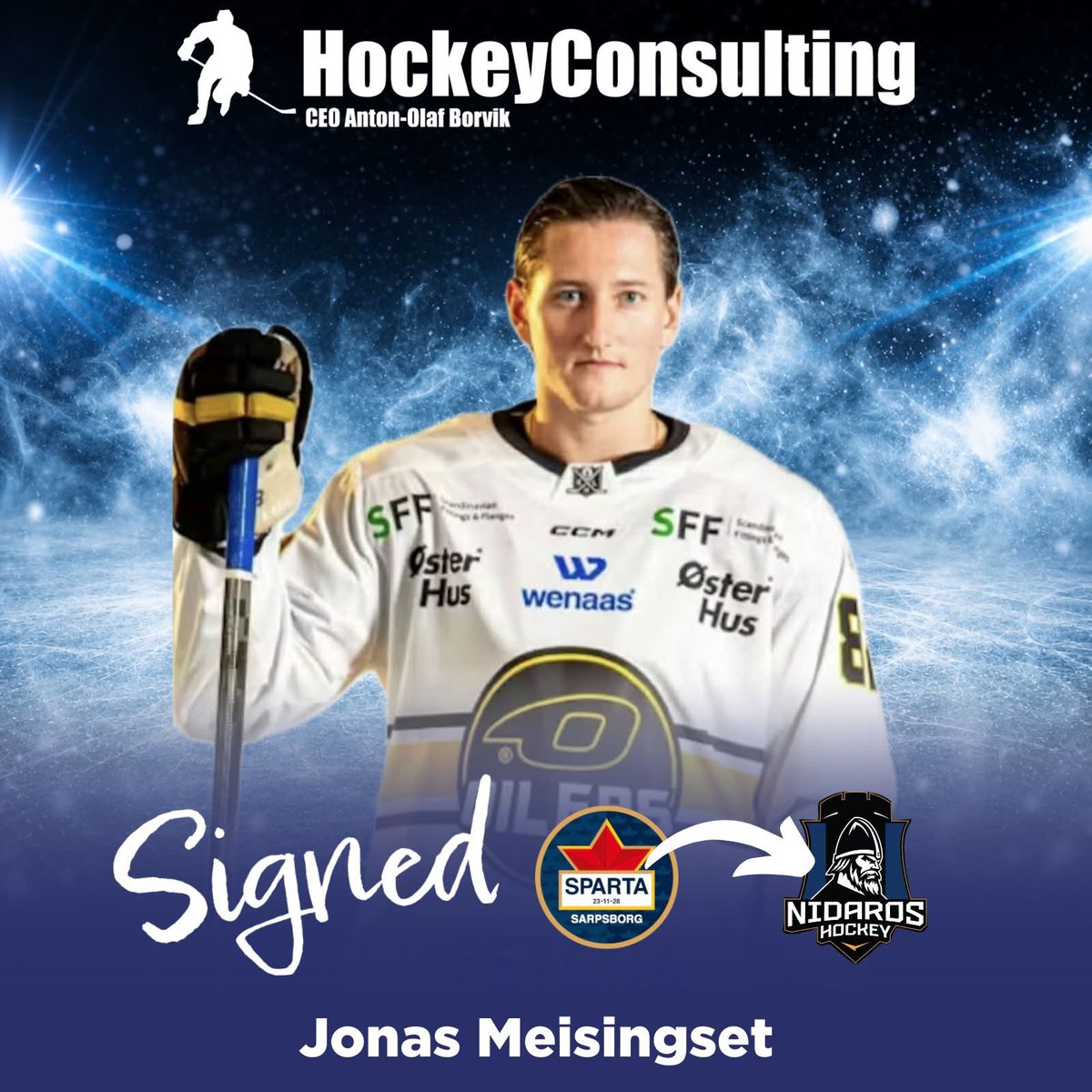 AntonBorvik's tweet photo. ✍🏼🇳🇴
Happy to present that Jonas Buck Meisingset today sign a short term contract in Nidaros Hockey.
Go all-inn Jonas💪🏼🏒
Ready for game already tomorrow.

@NidarosHockey 
@ehlnoo 
#2hockey https://t.co/i5SqN4yByC