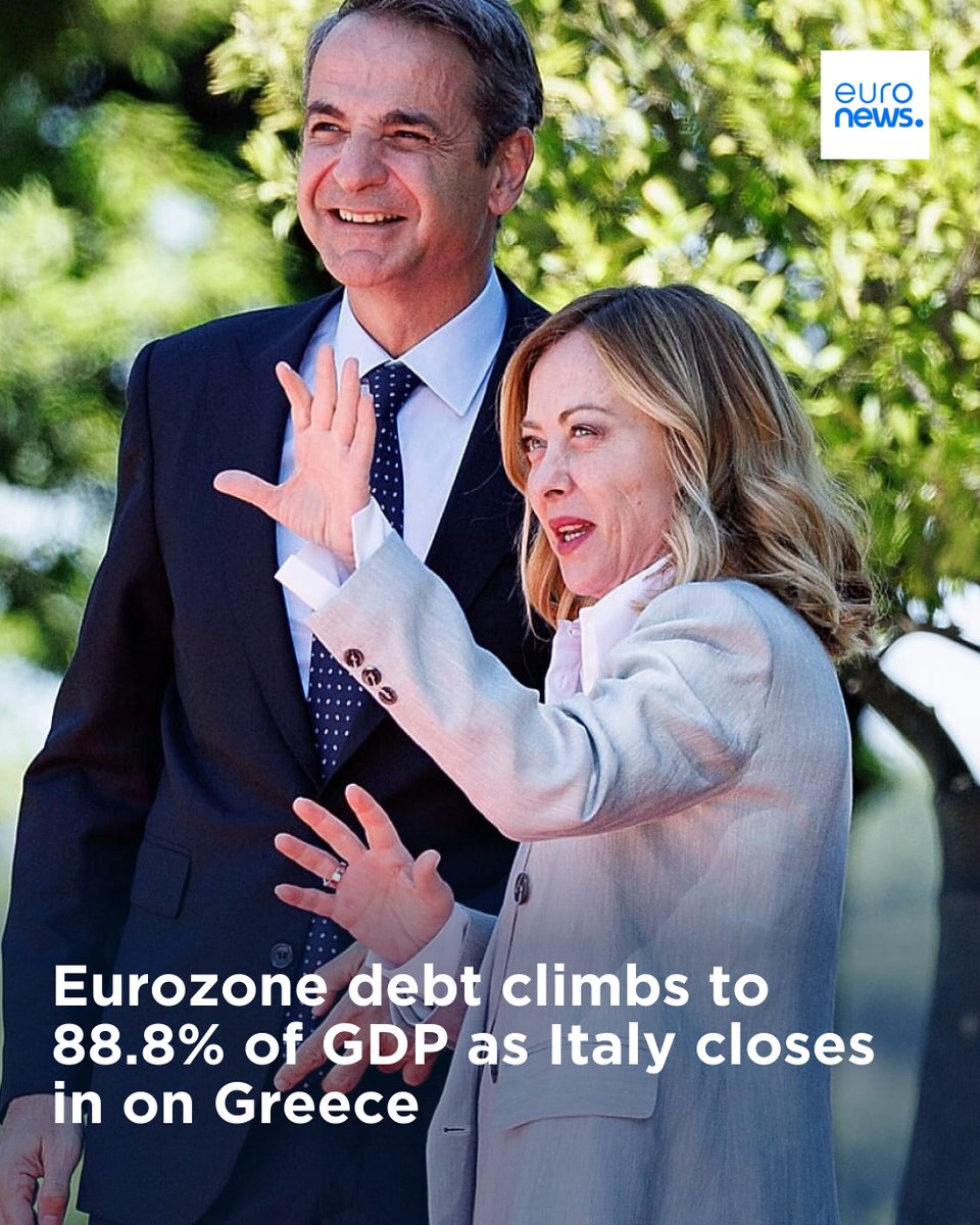 euronews's tweet photo. Government debt in the eurozone rose to 88.8% of GDP in the second quarter of 2026, with Italy closing in on Greece, the most indebted member state, and France's debt climbing to 119.1% as its borrowing costs topped 5%.
➡️ https://t.co/UoMFdjVhQn https://t.co/kdcDH16Zht