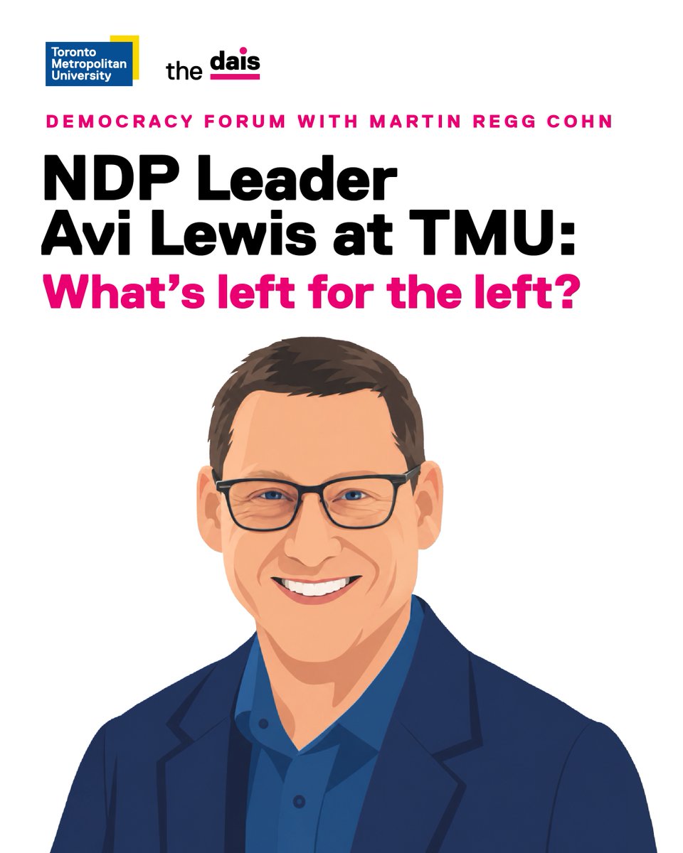 NDP's tweet photo. TORONTO: There are still a few tickets left to see Avi discuss the future of the NDP at TMU!

When: 12 PM (EST) Thursday October 22
Where: TMU

Get your ticket here: https://t.co/M5G6MsLnqa

Can't make it in person? You can still tune in tomorrow! Watch the livestream at: https://t.co/Mh4i7fEzTc