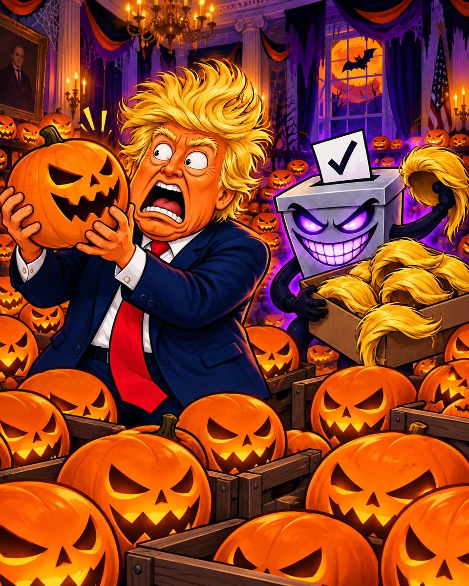 TrumpNightmar3's tweet photo. @sled_o 👀 Look! Donnie’s coming!
Trick or treat? 🎃
Boo-Llot: “We’re not giving you any more treats, Donald.” 👻
Midterms in 2 weeks. Launch Nov 3. 🚀
@TrumpNightmar3 https://t.co/3GuXrHEMRC