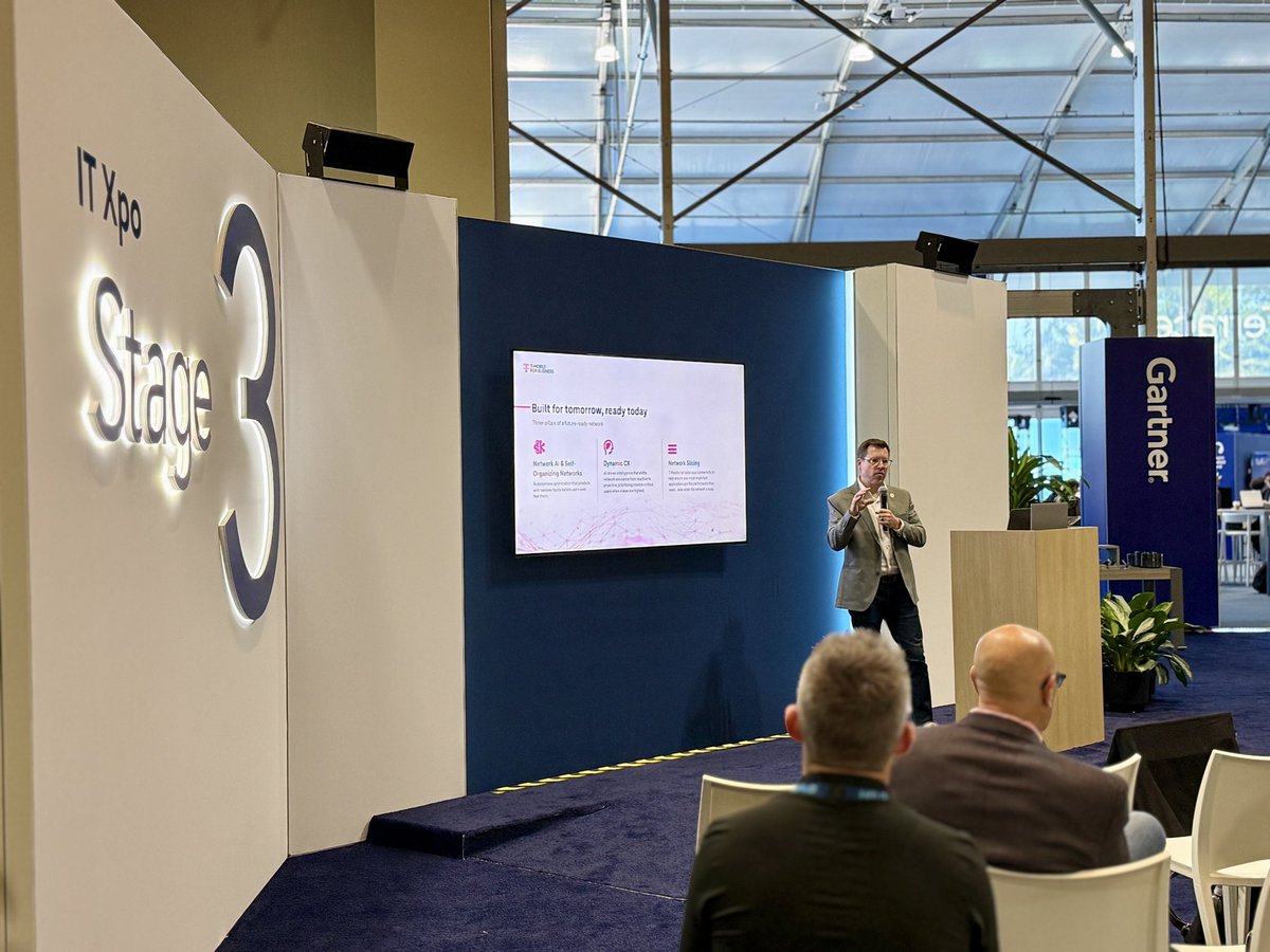 BevEve's tweet photo. 📡 What does a future-ready network actually look like?

At #GartnerIT, Shawn Settar from @TMobileBusiness explained how AI is helping networks move beyond reacting to problems, towards anticipating them.

And some of the real-world examples were fascinating. 👇

@TMobileBusiness Partner | Gartner IT Symposium/Xpo 2026