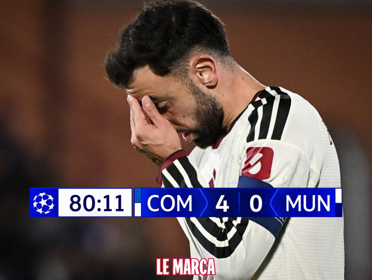 lemarcaspors_'s tweet photo. Como, Manchester United'a 4 attı. Bruno Fernandes yıkılmış durumda oyundan çıktı. https://t.co/Bh90dX50sn