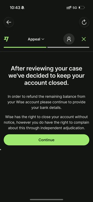 Con_Alert's tweet photo. Don't leave large sums in your @Wise account.

One user had an account holding nearly £500K closed — and Wise upheld the closure after their appeal. Wise's own communication states they can close an account without notice.

Has anyone else experienced this?

(via @sbamz1) https://t.co/C8htE4toFf