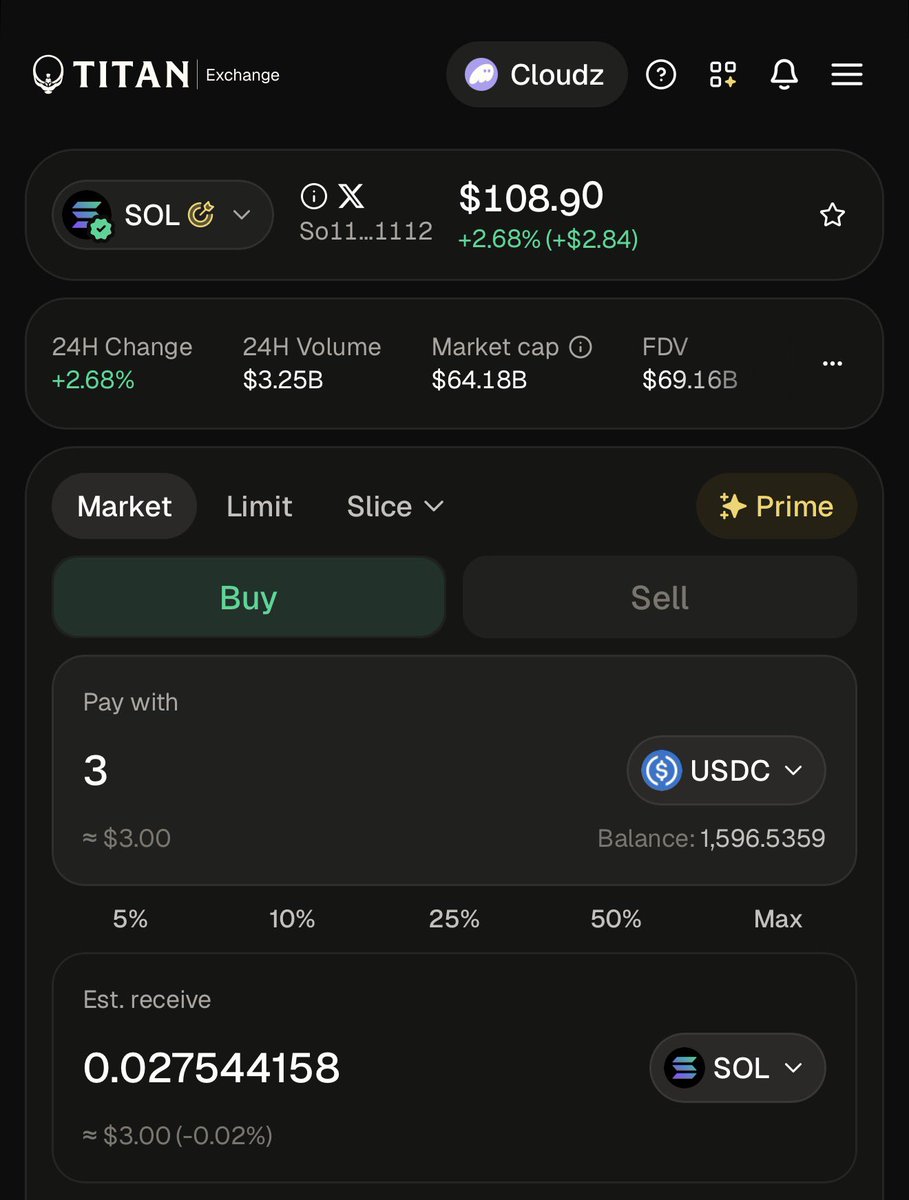 cloudz's tweet photo. been using Titan for a while now to swap &amp; stack more solana:So11111111111111111111111111111111111111112

this shit is goated. https://t.co/X2R2lGov1Z