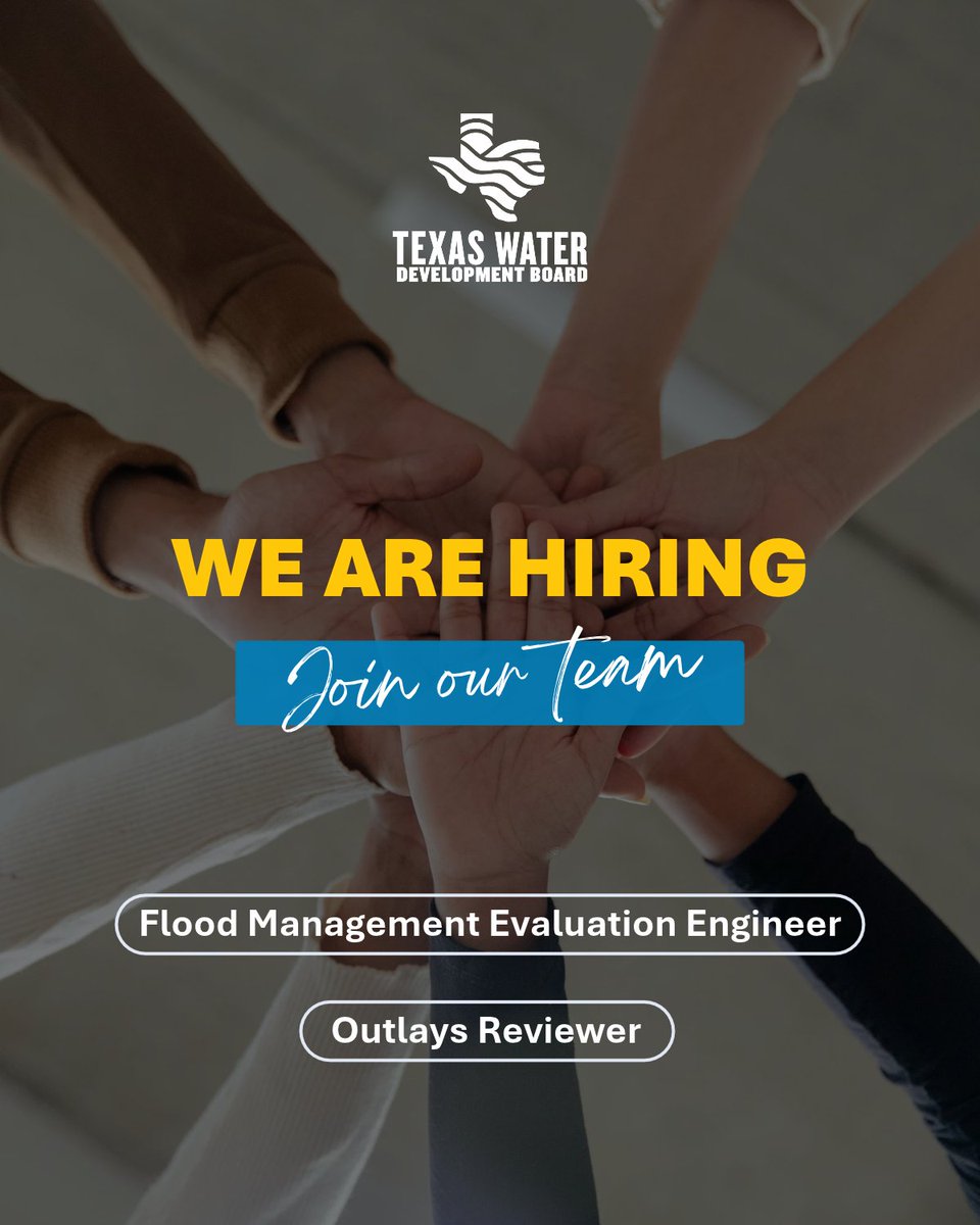 twdb's tweet photo. Exciting career opportunities await at the @TWDB! Join us in our mission to secure Texas' water future. Visit our Career Opportunities webpage to learn more at https://t.co/w2NgFzOGUY. https://t.co/U3lkoCbcMu
