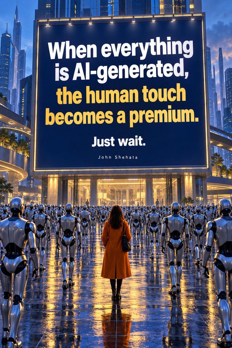 JShehata's tweet photo. Dear publishers, when everything is generated by AI, the human factor will become a premium add-on. Just wait. https://t.co/opa58ZaOy7