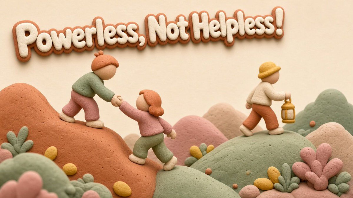 HappyRecovery's tweet photo. "Powerless does not mean helpless." Step One says we can't do it alone. It never says nobody can help. Today's post is about the power of asking. https://t.co/0gSWIxIv5h #Recovery #Sobriety (AI-assisted; image AI-made) https://t.co/8yc4qSH14q
