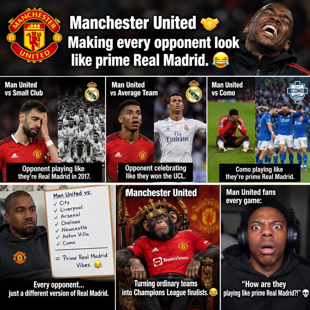 IamAnisK's tweet photo. Manchester United 🤝 Making every opponent look like prime Real Madrid 😂 https://t.co/RrqngQ2Wia