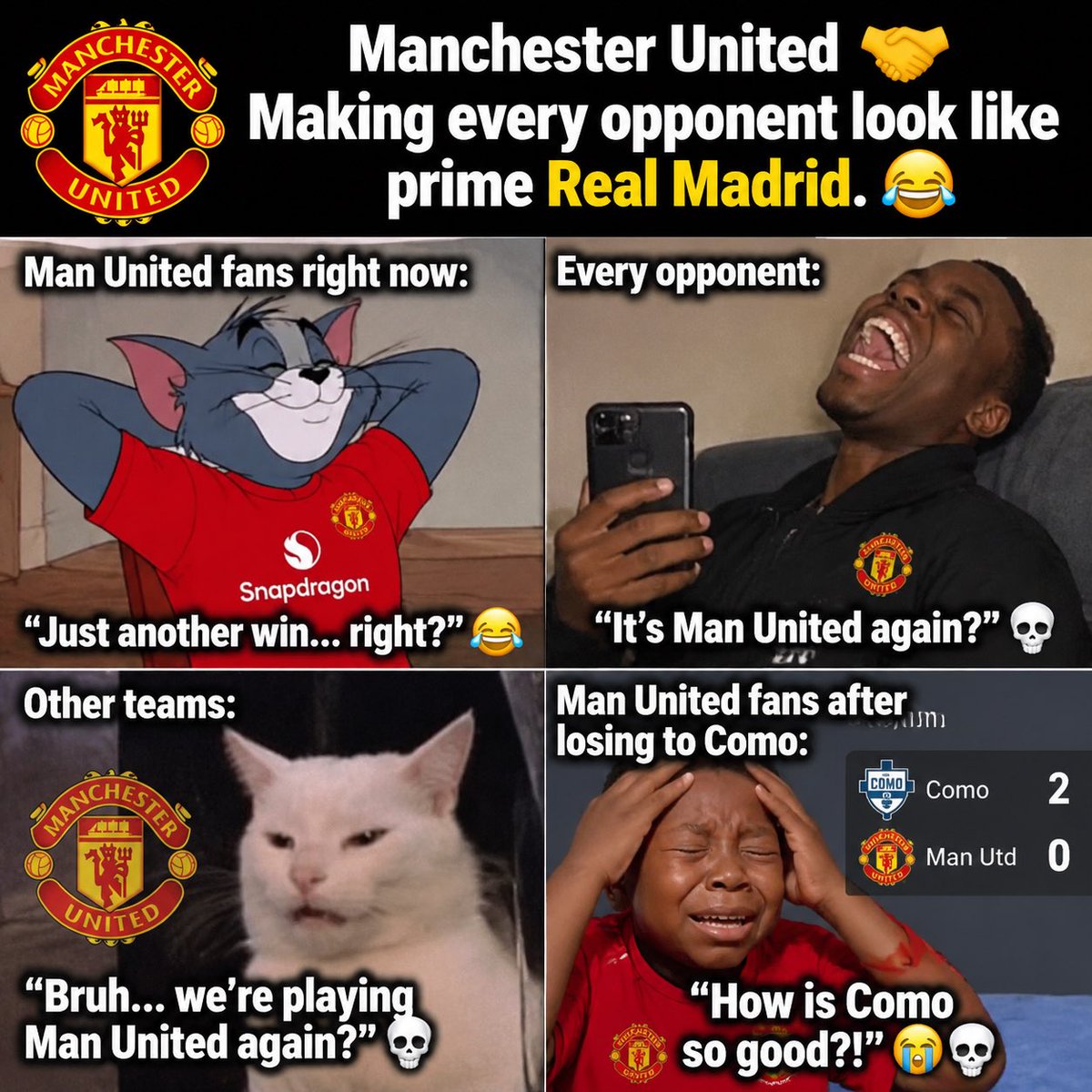 IamAnisK's tweet photo. Manchester United 🤝 Making every opponent look like prime Real Madrid 😂 https://t.co/RrqngQ2Wia