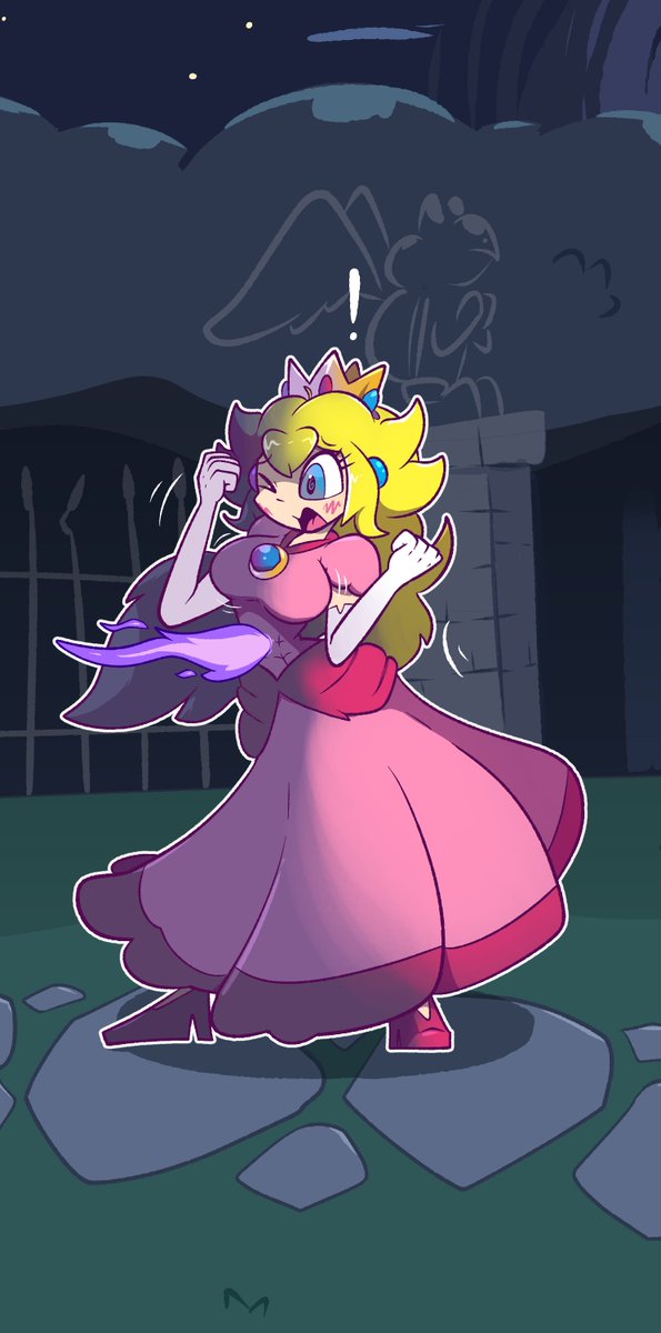 chabble__'s tweet photo. Peach runs into an odd Podoboo during an evening stroll (Yes I know they're lava bubbles now, shut up, Podoboo is more fun to say), and ends up in a rather hexing situation. The locals seem to love her new form. Hopefully they can help with her ever filling tits. https://t.co/mIlEJHRJD2