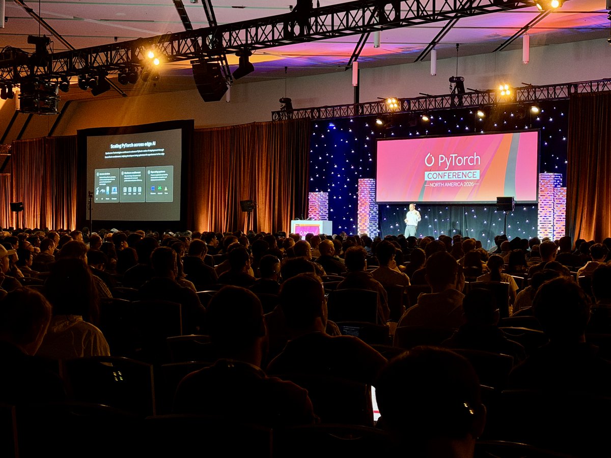 Modular's tweet photo. It’s day 2 of @PyTorch Conference! Today is your last chance to stop by the Modular booth (#3). If you missed @clattner_llvm's talk, come find us and we’ll walk you through our stack and answer your questions. We’d love to hear about what you’re building and give you a Modular shirt.