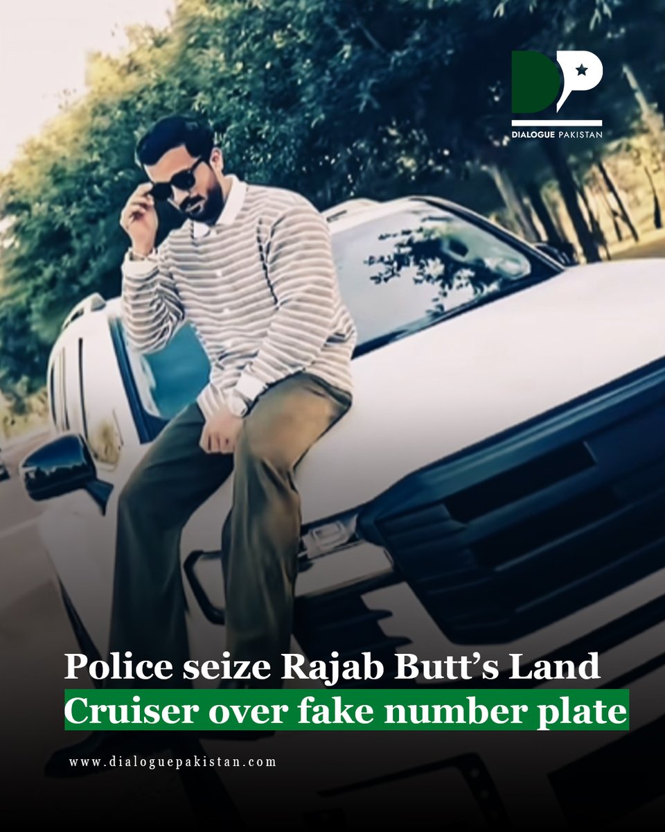 DialoguePak's tweet photo. Police have seized YouTuber Rajab Butt’s Land Cruiser after finding a fake number plate on the vehicle. The vehicle has been impounded at the police station.

#DialoguePakistan https://t.co/PDqBPB5EMr