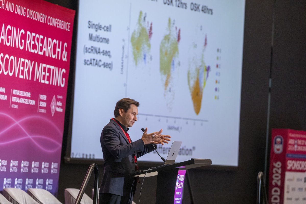 biogerontology's tweet photo. NAD boosting and epigenetic restoration are two levers aimed at the same aging biology. David Sinclair (Harvard Medical School) at #ARDD2026. Photos: https://t.co/vpNtq07ZfU https://t.co/9zexC9CoBp