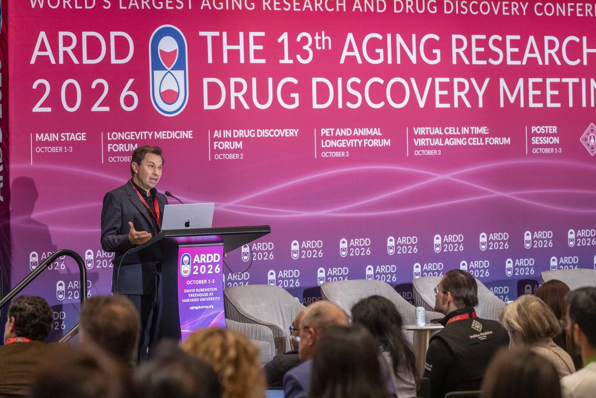 biogerontology's tweet photo. NAD boosting and epigenetic restoration are two levers aimed at the same aging biology. David Sinclair (Harvard Medical School) at #ARDD2026. Photos: https://t.co/vpNtq07ZfU https://t.co/9zexC9CoBp