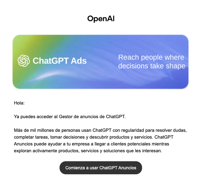 MathiasChu's tweet photo. Se acaba de habilitar ChatGPT Ads para unos 26 mercados, entre los que se encuentran: Argentina, Bolivia, Chile, Colombia, Costa Rica, Ecuador, El Salvador, Guatemala, Panamá, Paraguay, Perú, Puerto Rico, República Dominicana y Uruguay.

Sigo atentamente los acontecimientos. https://t.co/5IZv2RZjuH