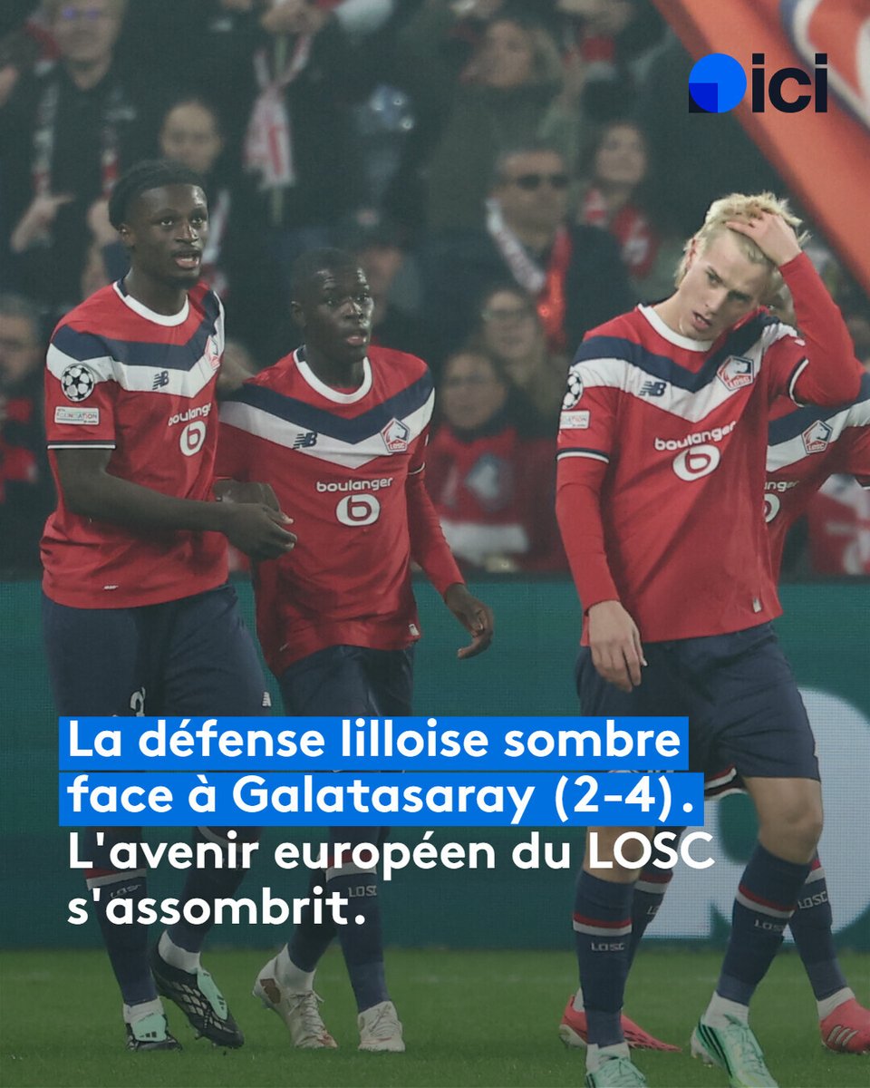 ici_nord's tweet photo. Ligue des champions : avenir européen compromis pour le #LOSC, battu par les Turcs de Galatasaray (2-4) 😔⚽

Trois défaites en autant de matchs pour les Lillois en #UCL ➡️ https://t.co/shPDrlmNbP

La défense lilloise a gâché le premier doublé en pro du jeune Diaoune.

#LOSCGAL https://t.co/LmdxbHSLdz