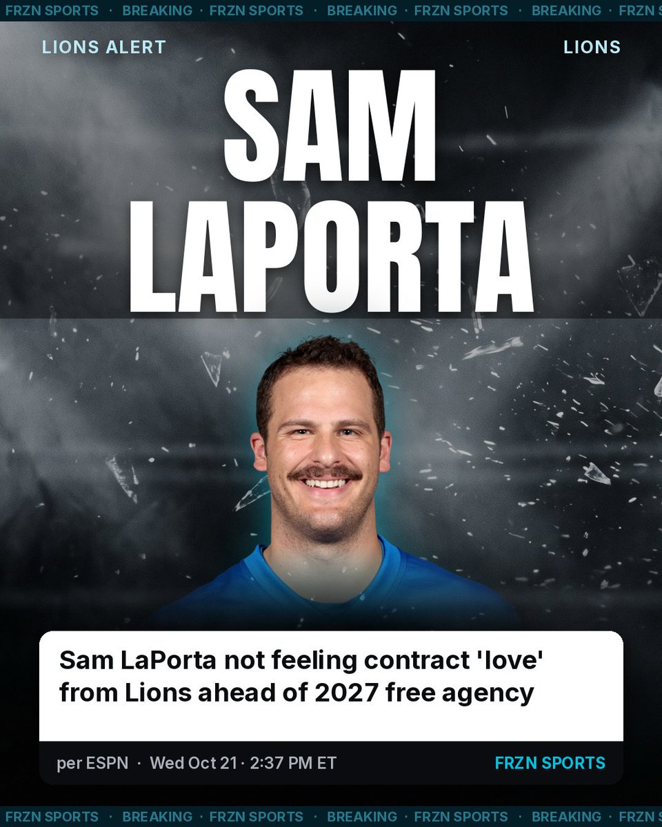 frznsports's tweet photo. 🚨 Sam LaPorta not feeling contract 'love' from Lions ahead of 2027 free agency
per ESPN
what's a fair number to get laporta's name off that 2027 list?
#NFL #Lions https://t.co/2qmHutKrkQ