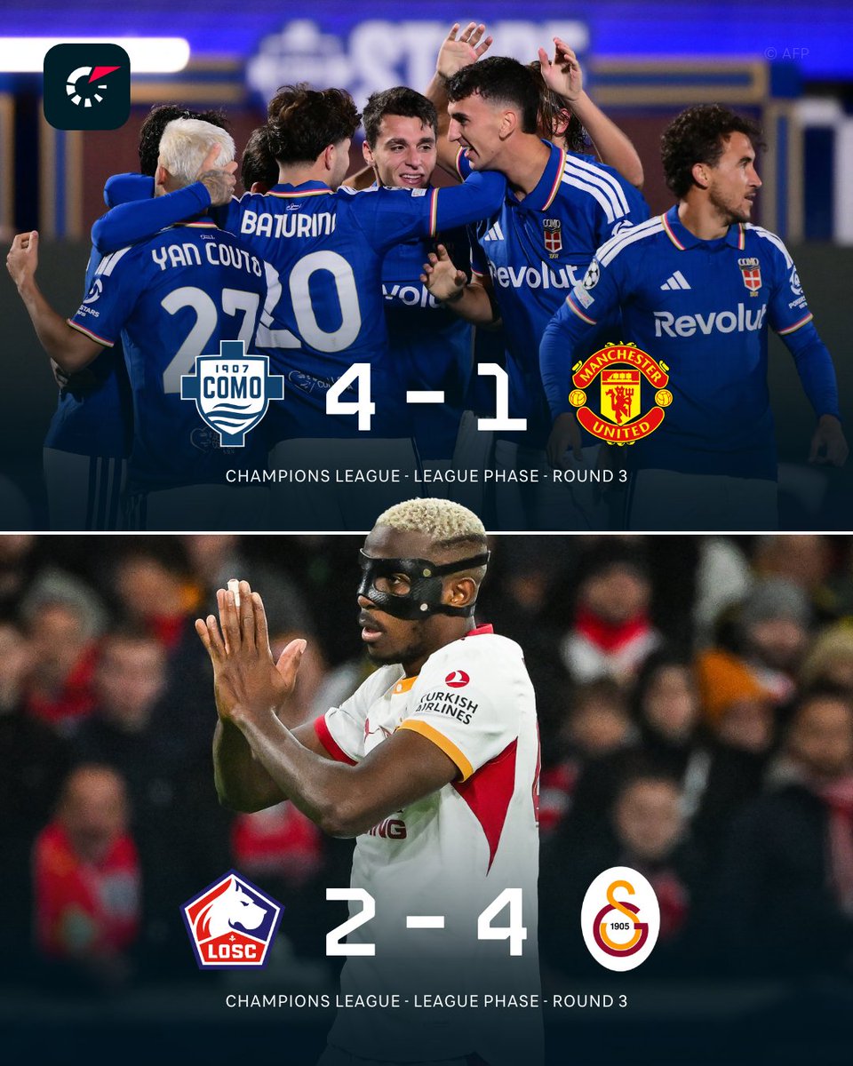 Flashscorecom's tweet photo. Como thump Manchester United as Galatasaray claim a rare win on French soil. 👀

Match stats. 📲
🇮🇹🆚🏴󠁧󠁢󠁥󠁮󠁧󠁿 https://t.co/MNqThDYVWc
🇫🇷🆚🇹🇷 https://t.co/Tgoz2FWJkE https://t.co/9KZiRDe1kq