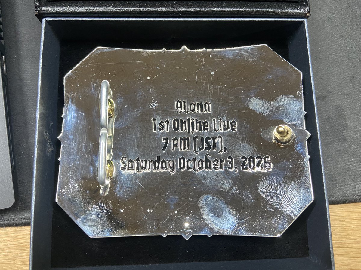 ShadesOfBlue_17's tweet photo. I commissioned this commemorative belt buckle the day 9Lana san announced her concert and it just arrived. 😂 There was no way the projected production timeline was going to deliver this to me in time for your concert! 🤣

Your concert was so soon after your announcement! 😭🤣 production estimate was projected at 45+ days 😭😭😭 

I sent the belt buckle maker the original key visual drawn by Mele san and went through several different renderings from the belt buckle maker before settling on this one. 

During the process I had them make sure to get the right font for your name and concert and also had them dig through their available cubic zirconia to color-match them as best they can to your pink / purple! I also had to make sure they got all the details about when your  concert was happening was all correct! 

It took them a while to cut it out if metal, solder together, hand engrave, and buff and polish before they finished and sent it out to me. 

It's here now and I will always get to celebrate and commemorate your concert whenever I wear it! 🤩🤩

Loved your concert! It was so good! It was so much fun! I hope you get to do another concert when are ready! 

I also already pre-ordered your album!

Have a great day 9Lana san!!! 

#9Lana_DOLLS #9Lanaへ #9Ln_art