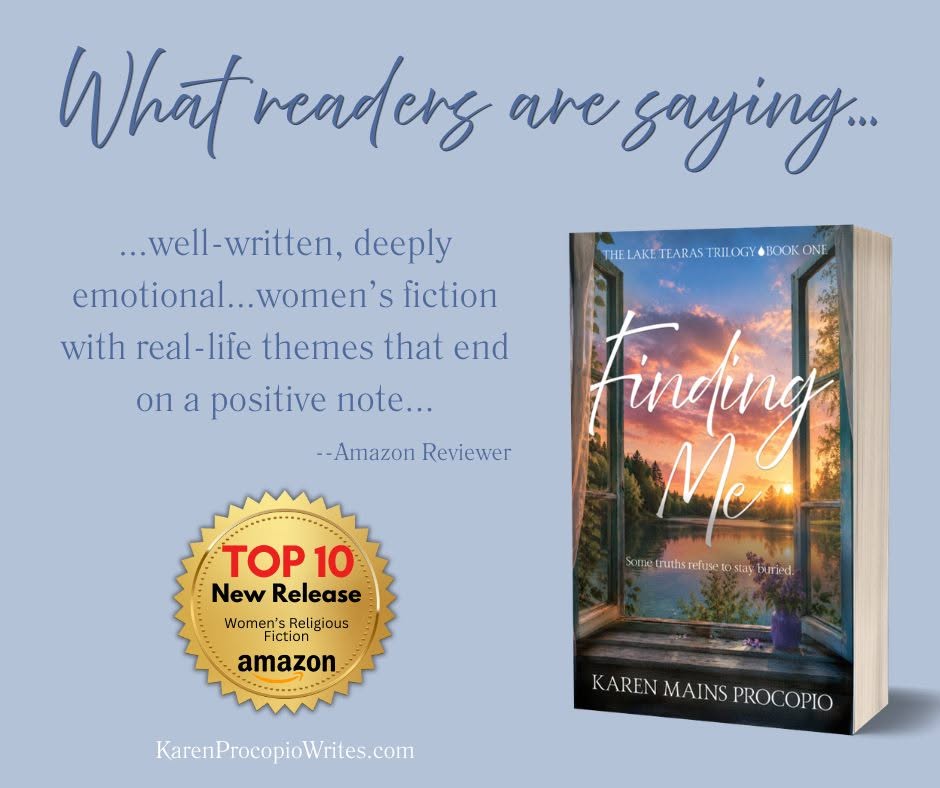 Deenamadams's tweet photo. Okay, friends, have you purchased your copy of @KarenMProcopio's debut novel yet? If you enjoy emotional Women's Fiction with a satisfying ending, check it out!
#FindingMe #WomensFiction
https://t.co/Ui3bKXkrNH https://t.co/Bq6x7Gl1NO
