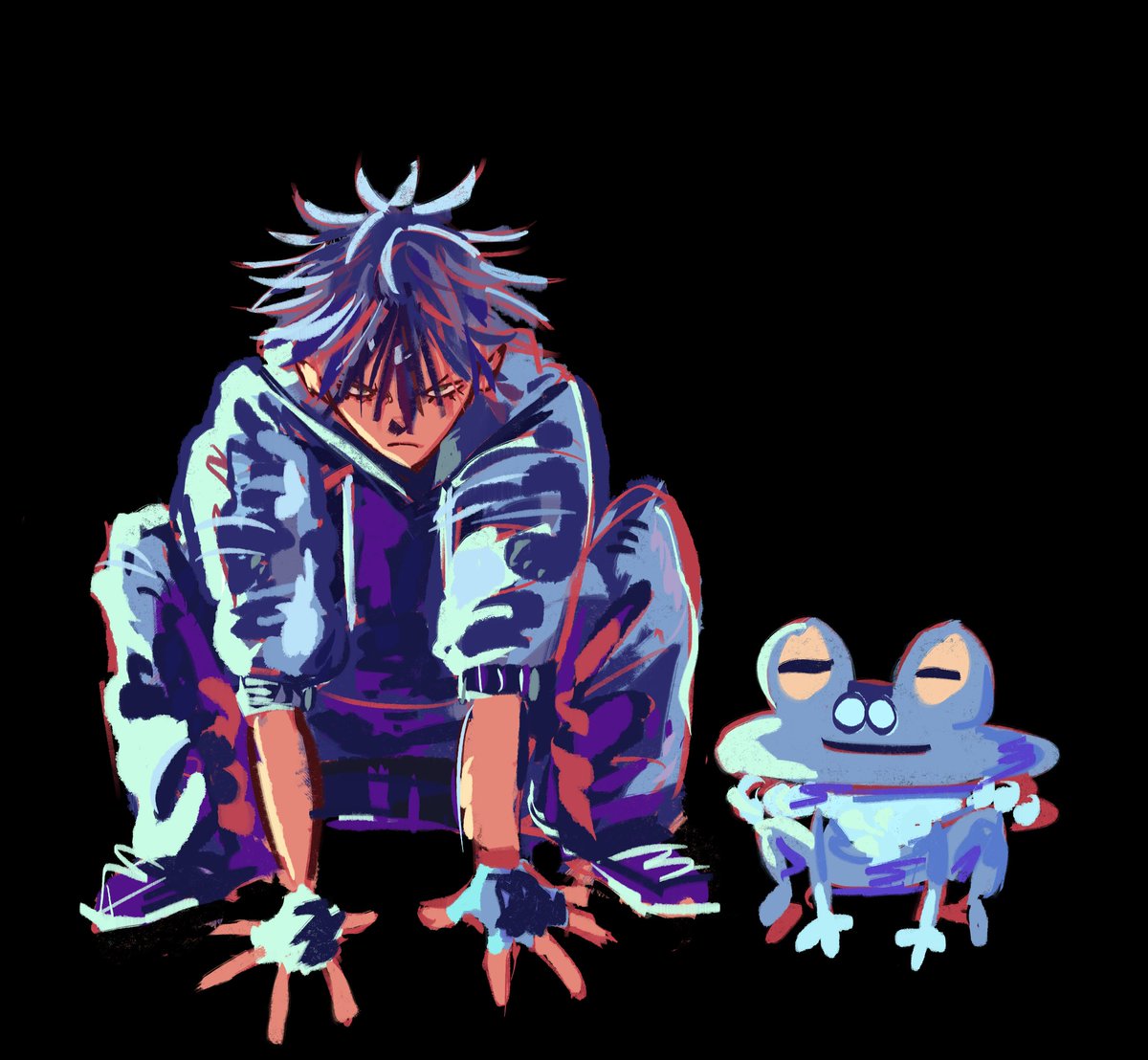 charliballs0's tweet photo. intimidating boy and his dumb frog #jjk #pokemon https://t.co/J1IV2M8snF