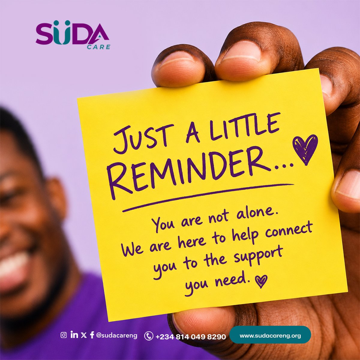 sudacareng's tweet photo. Just a little reminder to be kind to yourself and the people around you.
You never know what someone might be going through or how much a little support could mean to them.
Sometimes, all it takes is knowing that help is within reach. π
#SUDAcare #HopeHealingRecovery https://t.co/oJJpE7S0aM