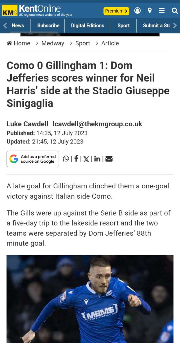 IsaacStatue's tweet photo. Como 0 Gillingham 1. 
Como 4 Manchester United 1. 
Beating Como in Como is not for everyone https://t.co/EJbpI823Bd