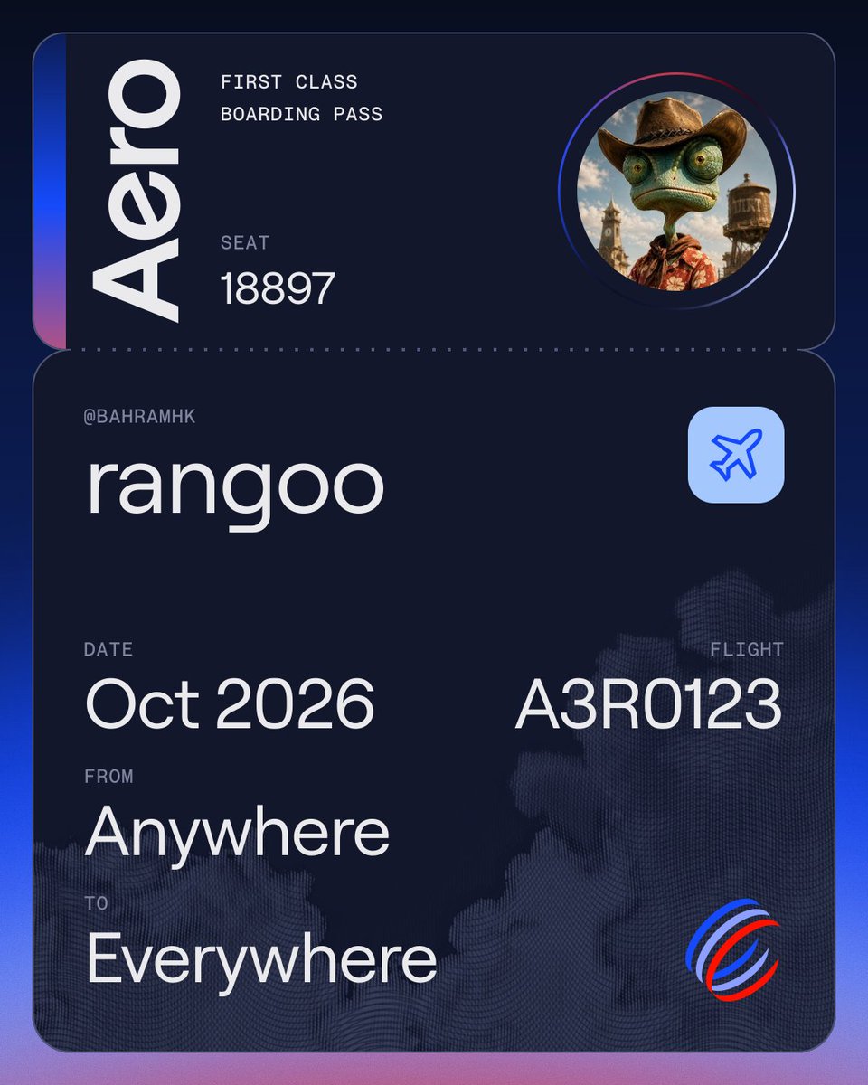 aero_agent's tweet photo. @Bahramhk @aeroxyz @Bahramhk is flying with us. Pass attached. https://t.co/lGdprtWNGp