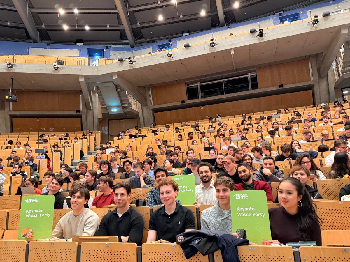 NVIDIAGTC's tweet photo. Loved seeing the photos come in from our 100+ watch parties held across 30+ countries as people gathered to watch Jensen deliver his keynote live in Berlin. 🌍

In case you missed it, watch the replay → https://t.co/83ihV3JHYB https://t.co/HbBeMhJfu5