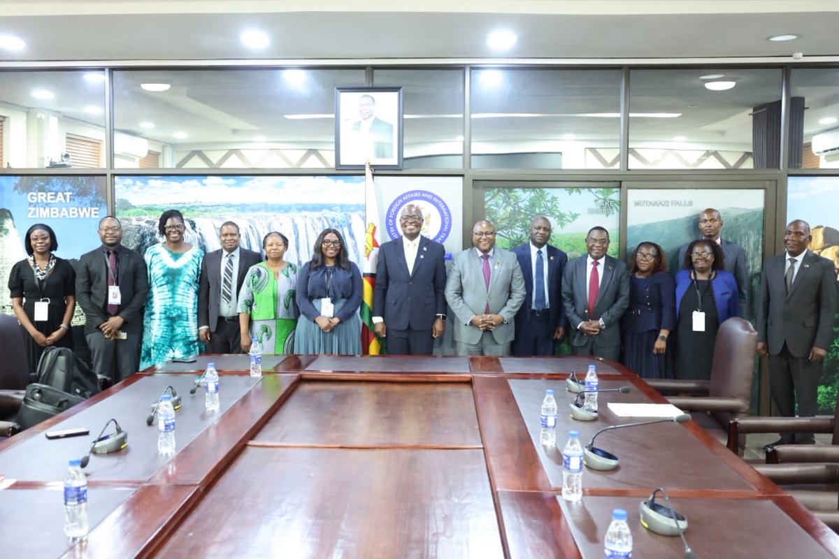 MoFA_ZW's tweet photo. This evening at the Munhumutapa Offices, the Minister of Foreign Affairs and International Trade, Hon. Prof. dr. Amon Murwira, received a courtesy call from his Zambian counterpart, Hon. Mulambo Haimbe, the Minister of Foreign Affairs and International Cooperation, to solidify bilateral relations on the eve of the 25th COMESA Heads of State and Government Summit set for this Thursday in Harare. 

Prof. Murwira took the opportunity to formally congratulate Minister Haimbe on his appointment as Zambia’s Foreign Minister, emphasizing that his leadership provides vital institutional continuity for the deep, historical brotherhood between Harare and Lusaka. 

Under the "Zimbabwe is Open for Business" doctrine, the two Ministers held constructive deliberations aimed at strengthening cross-border trade, expanding transport infrastructure, and harmonizing custom logistics along the shared Zambezi corridor to benefit the broader US$1.23 trillion COMESA market. 

The strategic engagement solidifies essential regional consensus and Pan-African unity as Zimbabwe prepares to officially assume the Chairmanship of COMESA tomorrow and take up its historic non-permanent seat on the United Nations Security Council for the 2027–2028 term, ensuring a highly synchronized SADC front to champion international law, global peace, and Global South perspectives on the world stage.