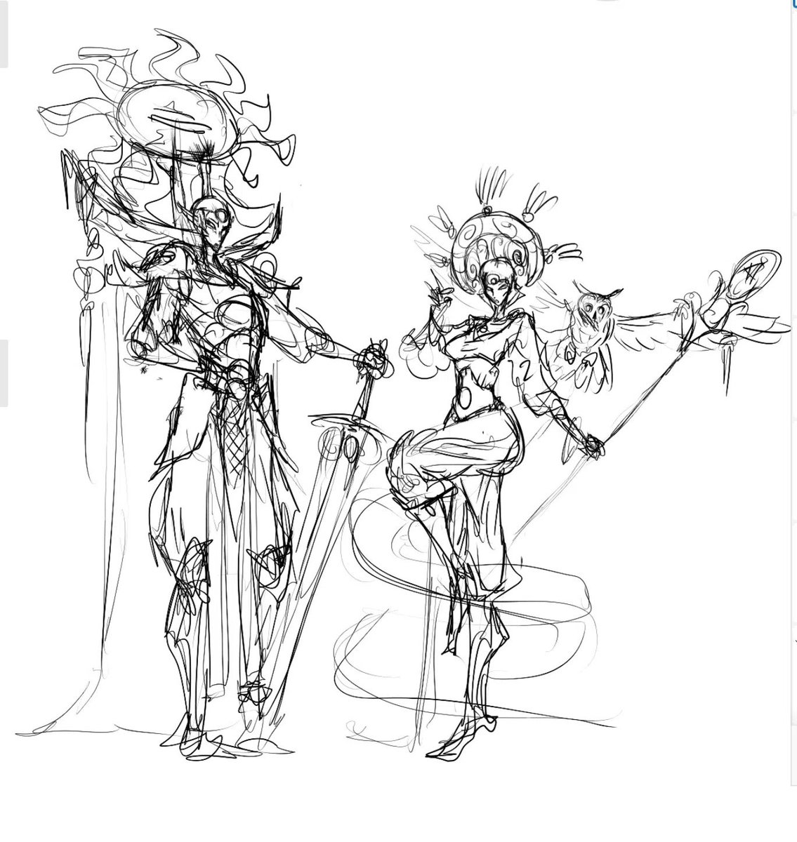 Lizardbrainiak's tweet photo. Ellathor and Ellania sketch https://t.co/XfyaRKqdze