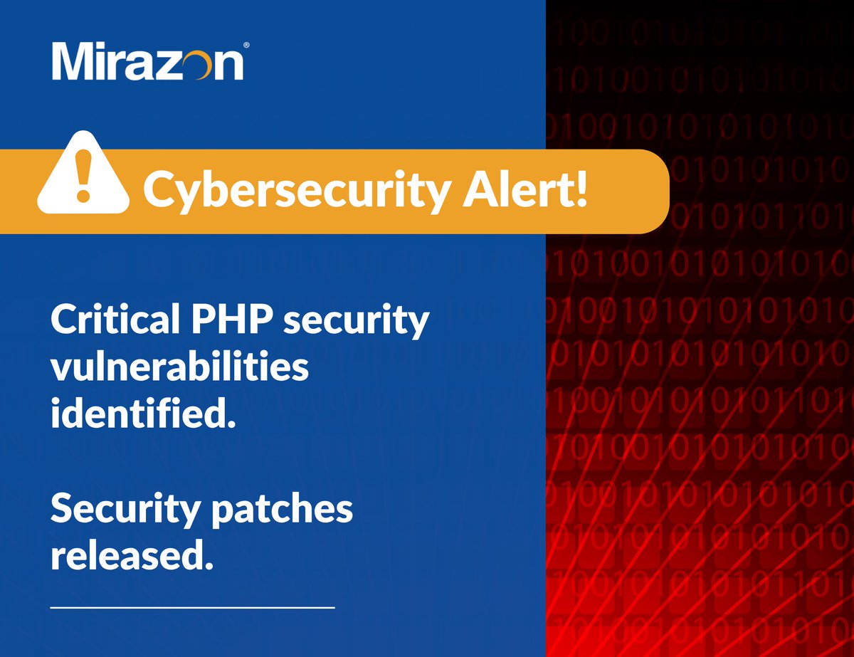 Mirazon's tweet photo. 🚨 #Cybersecurity Alert! Critical #PHP security vulnerabilities have been identified, and security patches have been released. @CISAgov recommends that organizations with PHP installs serving web requests review their systems and apply the latest updates immediately. https://t.co/IRmZO4yBFA