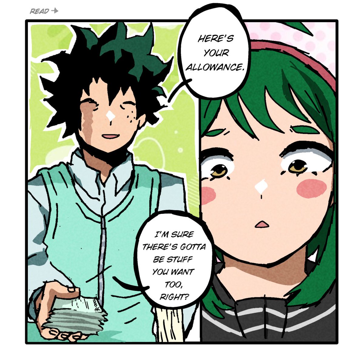 JVA_FanBoy02's tweet photo. Deku &amp; Uravity: Their Daughter's First Huge Allowance (Comic) #izuocha #MHAfanart https://t.co/iCR2ZC99Hi