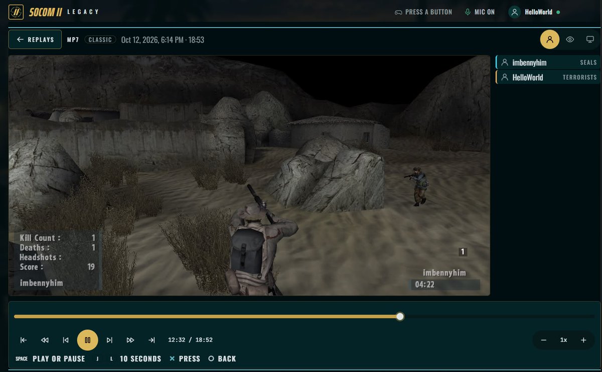 imbennyhim's tweet photo. A question we keep getting is: “What’s the difference between this and already playing on an emulator?”

The biggest difference is accessibility and how it’s built. With Legacy, you open the website, select your own SOCOM II ISO, connect your controller, and play. No emulator setup. We’re also building features like shareable lobby links so getting friends into a match is easier. 

An emulator runs the original PS2 game. Legacy uses our custom browser engine to read the original maps, models, sounds, and game data. That gives us direct control over the gameplay and multiplayer systems we’re developing, so we can investigate bugs, test improvements, and keep working to preserve the original feel.

One intentional difference is that we simulate the game logic on our server instead of relying on a player’s device to host that simulation. This can make matches more consistent, reduce dependence on an individual host’s connection, and give us more control over validating player actions and addressing cheating. It also opens the door to features like replays.

The goal is to preserve SOCOM II’s gunplay, movement, pacing, and teamwork while making it easier to access, maintain, and enjoy together.

#SOCOM  #Socom2 #Socom2legacy