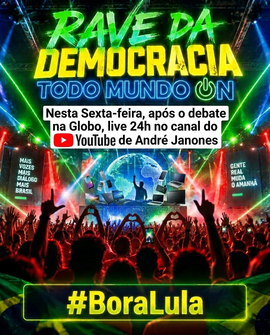 janainacosta07's tweet photo. Nesta sexta-feira temos um compromisso interrupto. Após o debate na globo, NINGUÉM DORME. Geral no canal de @AndreJanonesMG
No YouTube. Vamos eleger #LulaPresidenteDoBrasil2026 https://t.co/4qXFanBRjx