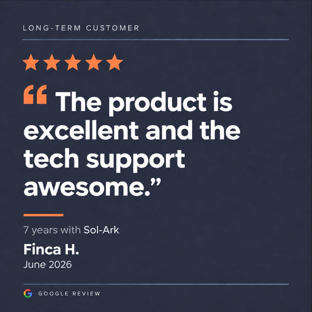 SolArkSolar's tweet photo. Long-term trust means everything.

After 7 years with Sol-Ark, reviews like this remind us what matters most: dependable performance and strong technical support over time.

Thank you to Finca H. for sharing your experience.

#SolArk #CustomerTestimonial https://t.co/jdQsQQgRCc