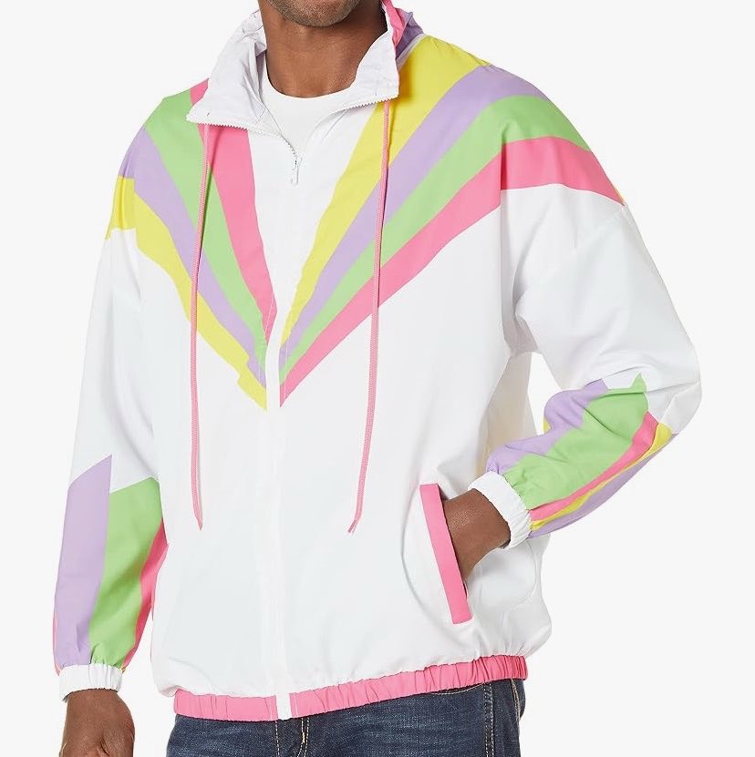 MythicalOutfits's tweet photo. Rhett: From Tuesday’s GMM -

‘Funny Guy Mugs 80s &amp; 90s Unisex Retro Windbreaker’ (Red Neon, $54.99) via @amazon 

https://t.co/PfZCYheIoc https://t.co/beJ3bl1hD2
