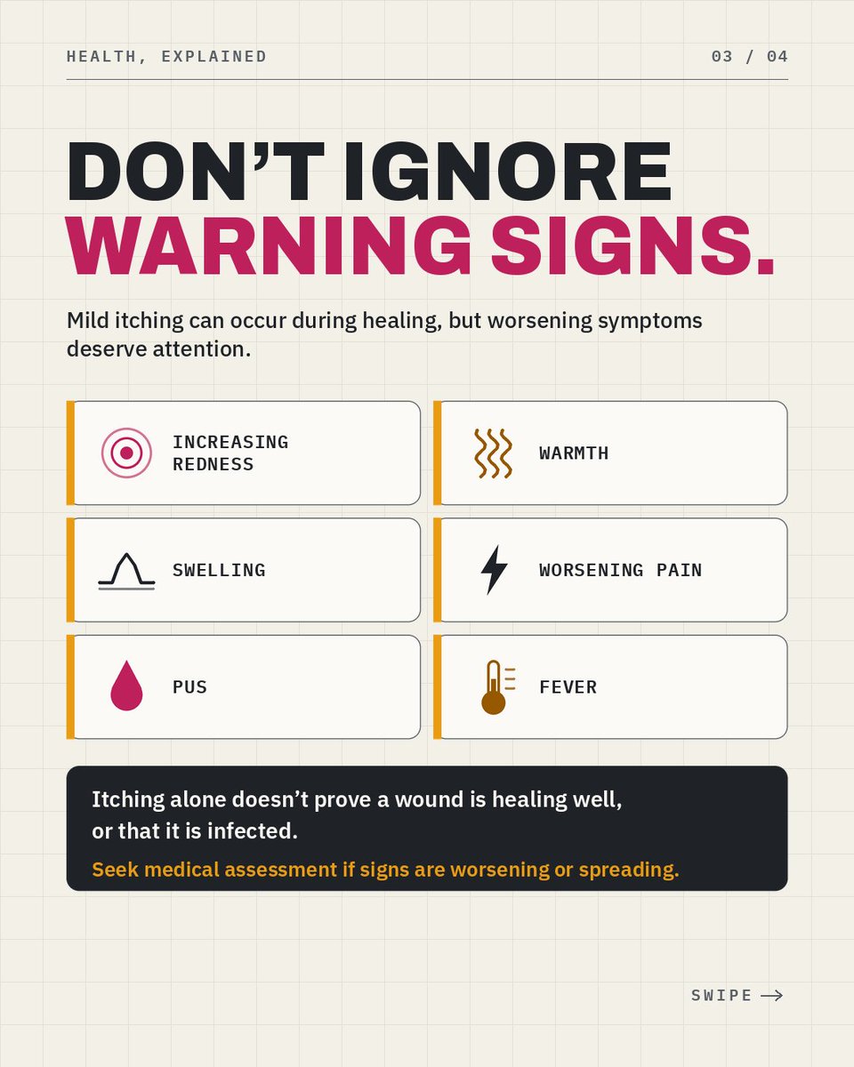 NursePrecious_'s tweet photo. Ever wondered why healing cuts itch? 🤔🩹
​It's a natural part of healing—but when should you be concerned?
​Swipe to learn the science behind wound itching &amp; warning signs you shouldn't ignore! 🧵
  
​#WoundCare #HealthTips #NursingStudent https://t.co/c9ufg5WUkT
