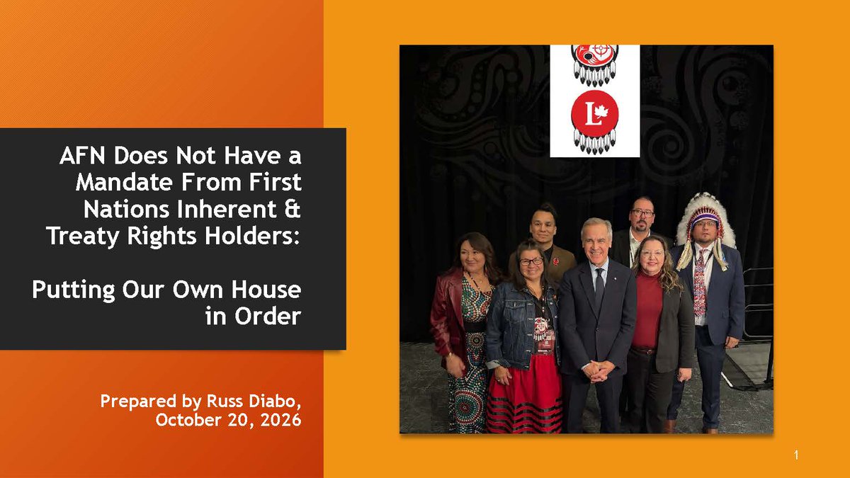 RussDiabo's tweet photo. AFN Does Not Have a Mandate From First Nations Inherent &amp; Treaty Rights Holders to represent us or sign anything at the October 26th First Ministers' Meeting!

Time to Put Our Own House in Order! 1/6 https://t.co/Jcs1xrmWDL