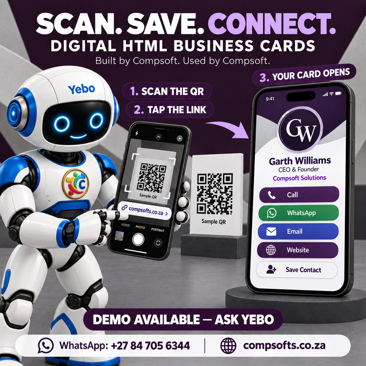 compsoftts's tweet photo. Your business card called. It wants a promotion. 😎📱
Scan the QR. Tap the link. Your business is now at their fingertips—call, WhatsApp, email and save your details.
Built by Compsoft. Used by Compsoft.
Ask Yebo for the demo! 🤖
#DigitalBusinessCards #QRCode https://t.co/Za2jjgBj2Z