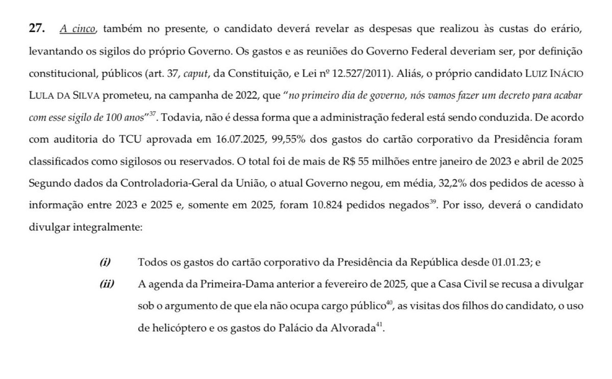NewsLiberdade's tweet photo. 🚨URGENTE - Flávio Bolsonaro peticiona no TSE aceitando a quebra de sigilo proposta por Lula, mas impõe condições como:

1 - Quebra do sigilo de Marcola, ex-chefe de gabinete de Lula, e de empresas ligadas ao filho do presidente;

2 - Quebra de sigilo dos gastos com cartão corporativo;

3 - Quebra de sigilo da lista de visitantes a Daniel Vorcaro na superintendência da PF.