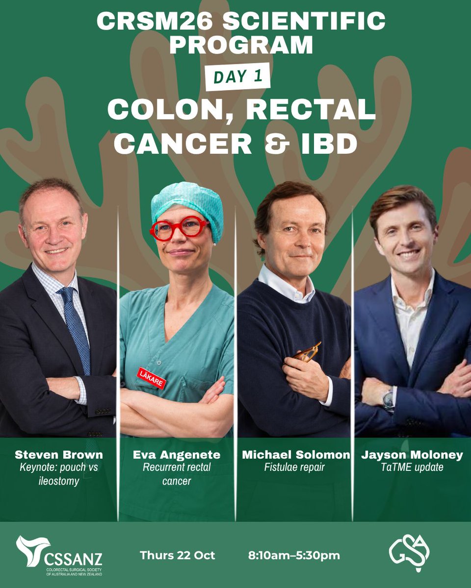 CSSANZORG's tweet photo. Day 1 of #CRSM26 kicks off! Colon, Rectal Cancer &amp; IBD — keynote from Steven Brown, plus Eva Angenete, Michael Solomon &amp; Jayson Moloney. Research prize session, How I Do It, and the CSSANZ AGM today. Cairns Convention Centre. @GeneralSurgAus #CSSANZ https://t.co/tQIbQOL5j1