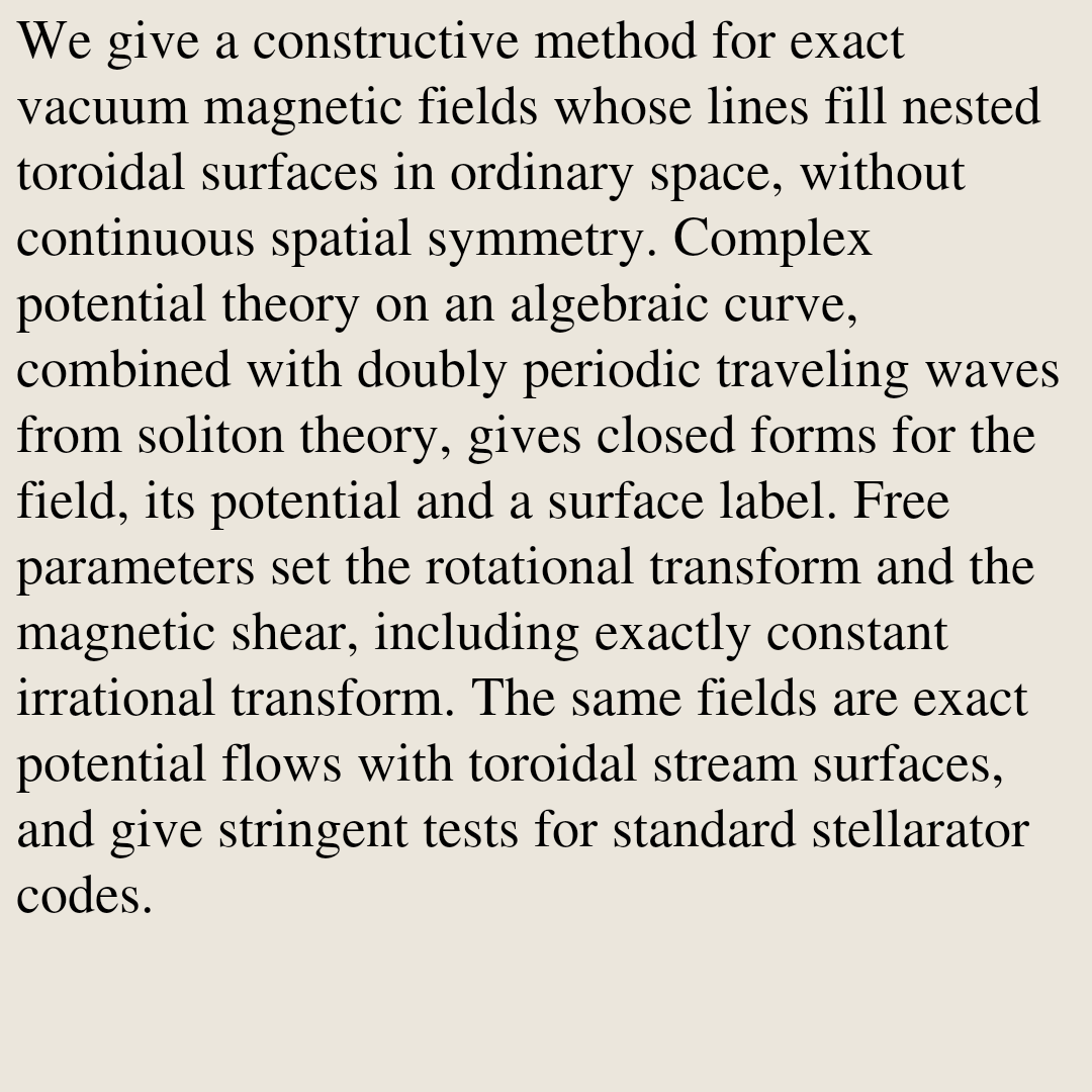 VPHM's tweet photo. Exact Nonsymmetric Vacuum Magnetic Fields with Nested Toroidal Surfaces

W. Sengupta, A. Bhattacharjee, T. J. Klotz, A. O. Brown, J. W. Burby, V. N. Duarte, S. Patil, S. Buller
https://t.co/EXelL7MPCA [𝚙𝚑𝚢𝚜𝚒𝚌𝚜.𝚙𝚕𝚊𝚜𝚖-𝚙𝚑] https://t.co/JePxK8ikXP