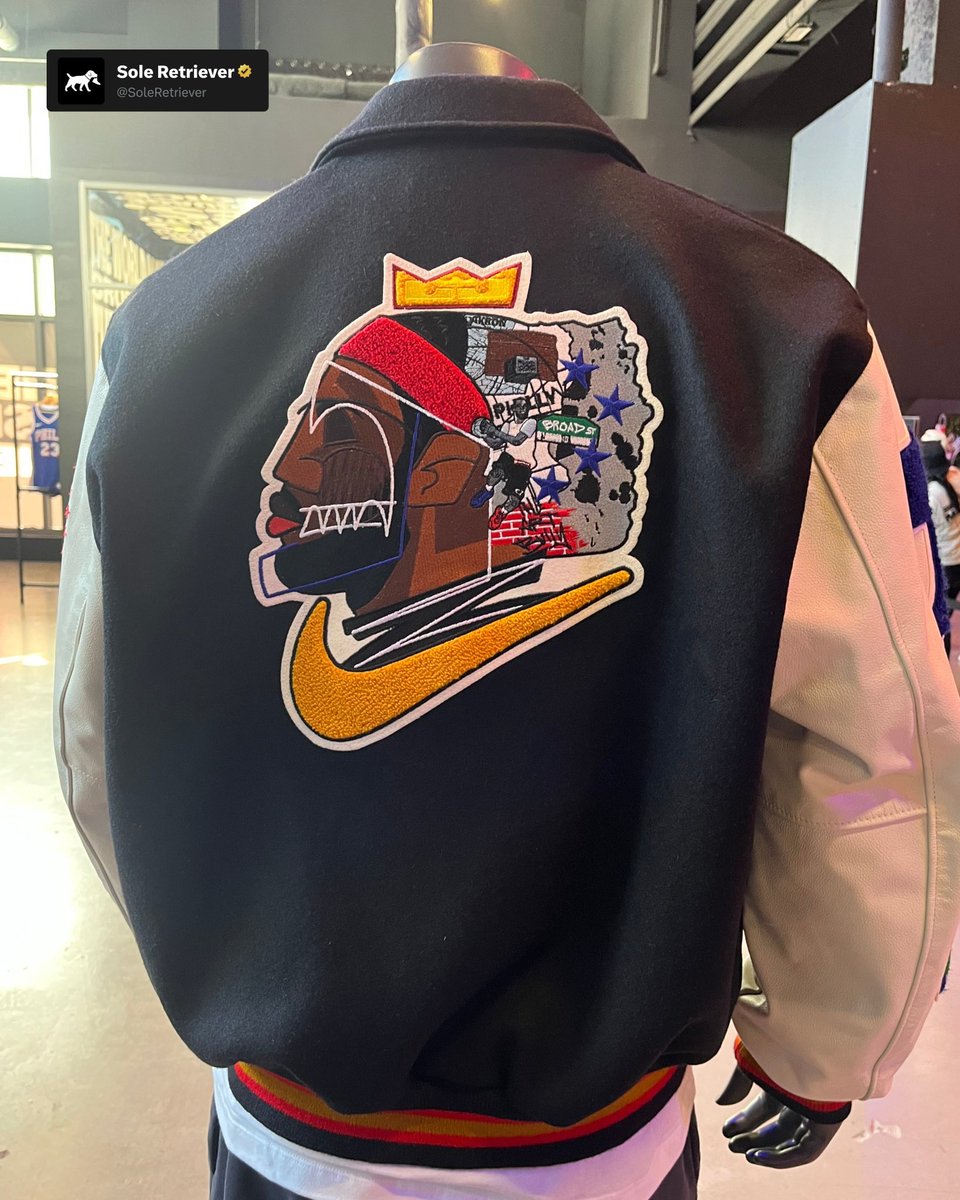 SoleRetriever's tweet photo. CLOSER LOOK: LeBron James  x The Art Bully x Settlemier x Nike Jacket 👑 https://t.co/9tOISX09yd