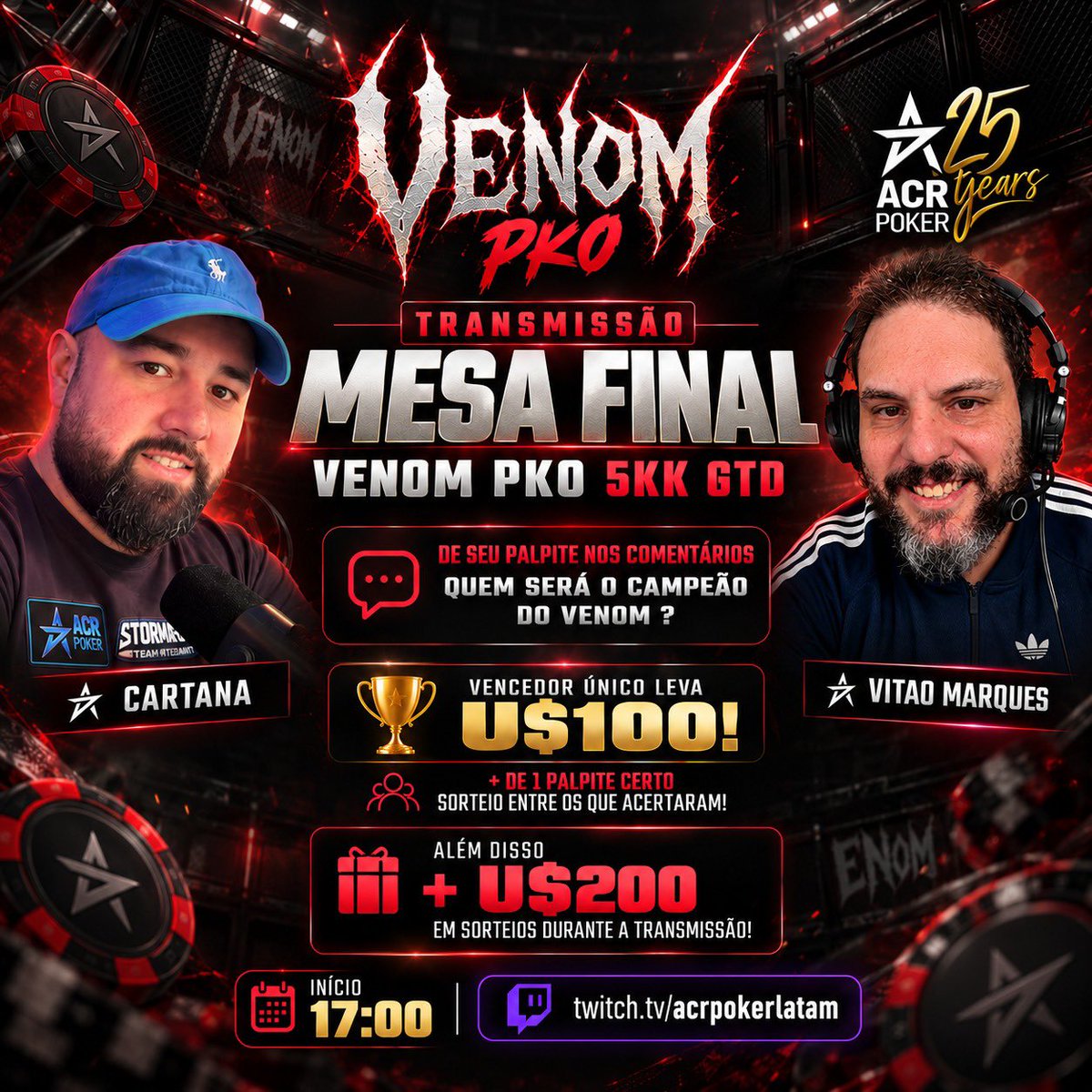 ACRPokerBR's tweet photo. Tem FT do Venom ao vivo hoje!

Com brasileiros nas duas decisões vamos acompanhar ao vivo com @marcelocartana e @Vmz80 a partir das 17:00 as emoções do maior torneio do poker online.
A ação acontece aqui: https://t.co/kqz5drtbMx

quer ganhar US$ 100? Veja nos comentários ⬇️ https://t.co/KC3aUsavG0
