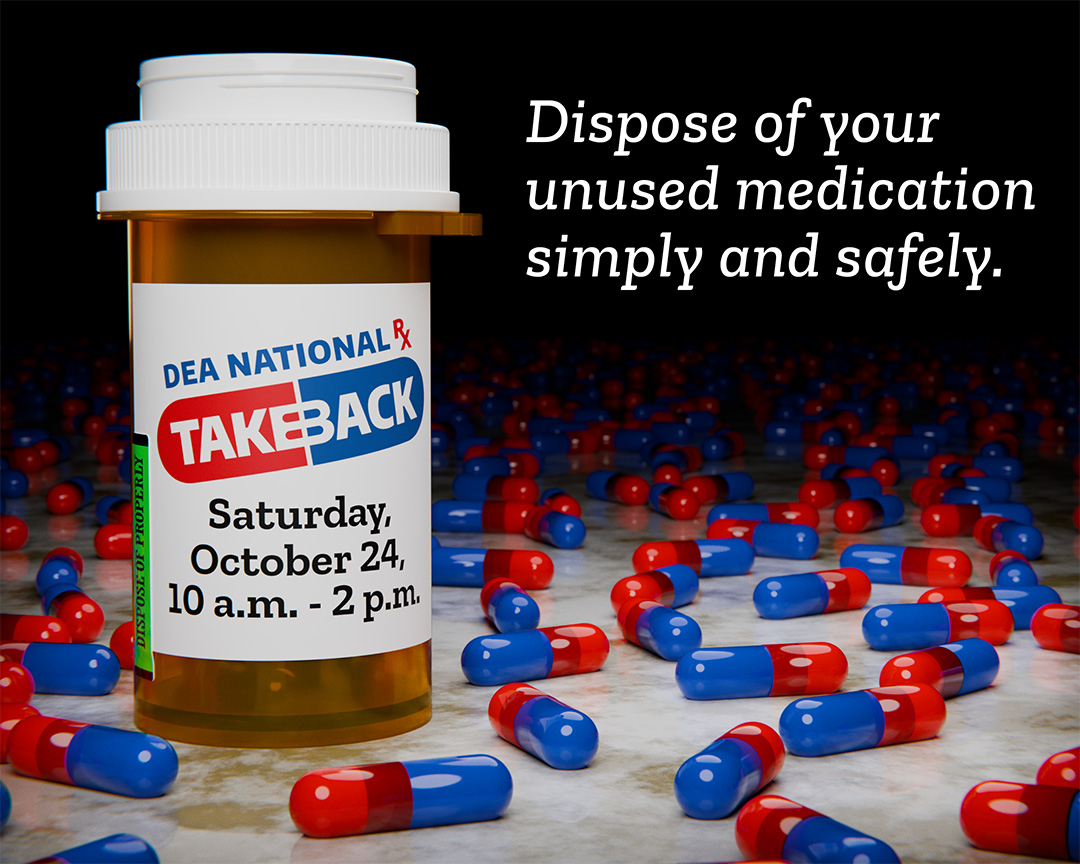 PAStatePolice's tweet photo. Clean out your unused and unwanted medications and dispose of them on Saturday, October 24. Many locations across the Commonwealth have take-back boxes, including most PSP stations. Learn more about this simple process and find a location near you at https://t.co/OULbS8fKod. https://t.co/wveVYRoTQX