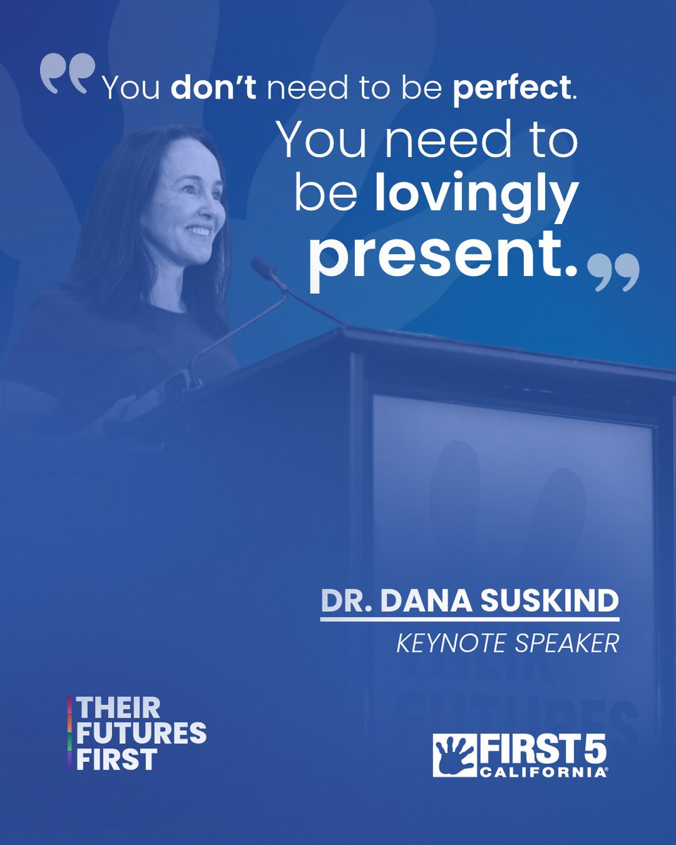 First5CA's tweet photo. We had the honor of having early learning specialist, professor, and pediatric surgeon Dr. Dana Suskind open the 2026 First 5 California Summit. She delivered an inspiring keynote, guiding attendees’ thinking about the relationship between children, parents, and emerging technologies like AI.

Dr. Suskind’s keynote reminded us and many other early childhood leaders to approach parents with patience and kindness as they navigate the challenges of raising children in an ever-changing world. She stressed the importance of putting human connection above all else and owning the imperfections that come with it.