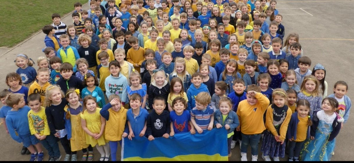 Bushra1Shaikh's tweet photo. Why does the Department of Education itself have promotional material in which school children are waving the Ukranian flag 🇺🇦

The UK Government has actively encouraged and publicly promoted solidarity with Ukraine through the education sector.  Including flying the Ukrainian flag at the DfE in 2022 and supporting schools' Ukraine-related activities.