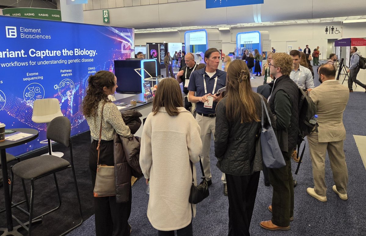 ElemBio's tweet photo. ASHG 2026 is buzzing, and Booth #1108 is packed. 🙌

Thank you to everyone who stopped by and joined our sessions today. Come see VITARI™ and AVITI24™ through Friday. Join our happy hour with @SOPHiAGENETICS tomorrow at 1:30 PM, Booth #517. 🍻

Detect the Variant. Capture the biology. 🧬

https://t.co/ZAv4TlsJr2

#ASHG2026 #VITARI #AVITI24 #Cytos